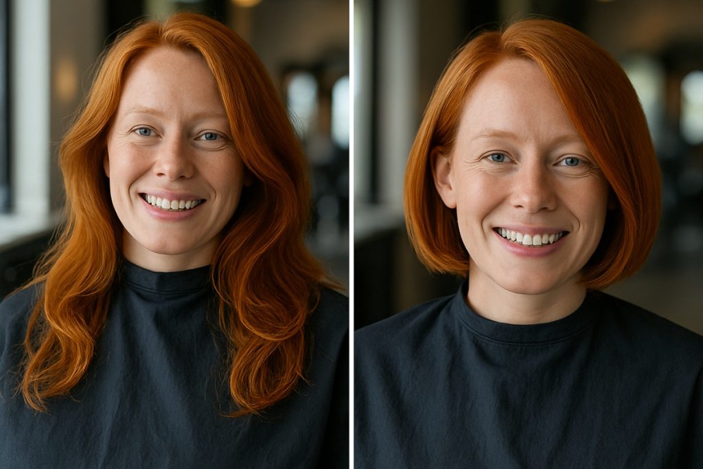A clean before-and-after haircut transformation
